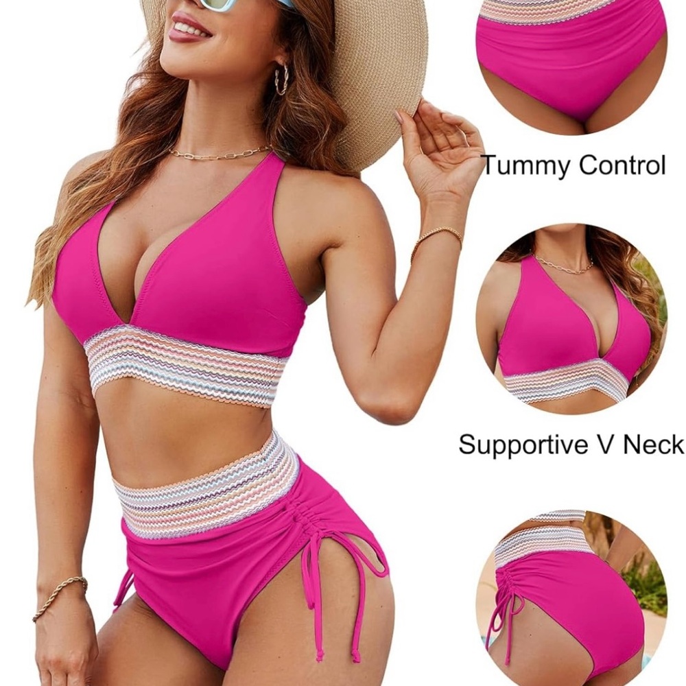 Blooming Jelly High Waisted Bikini Set Tummy Control Color Block Two Piece